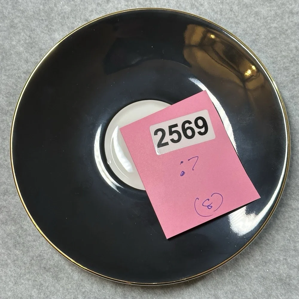 Wedgwood Barbara Barry Curtain Call Black Gold Cappuccino Saucers 6.5 in Set 4